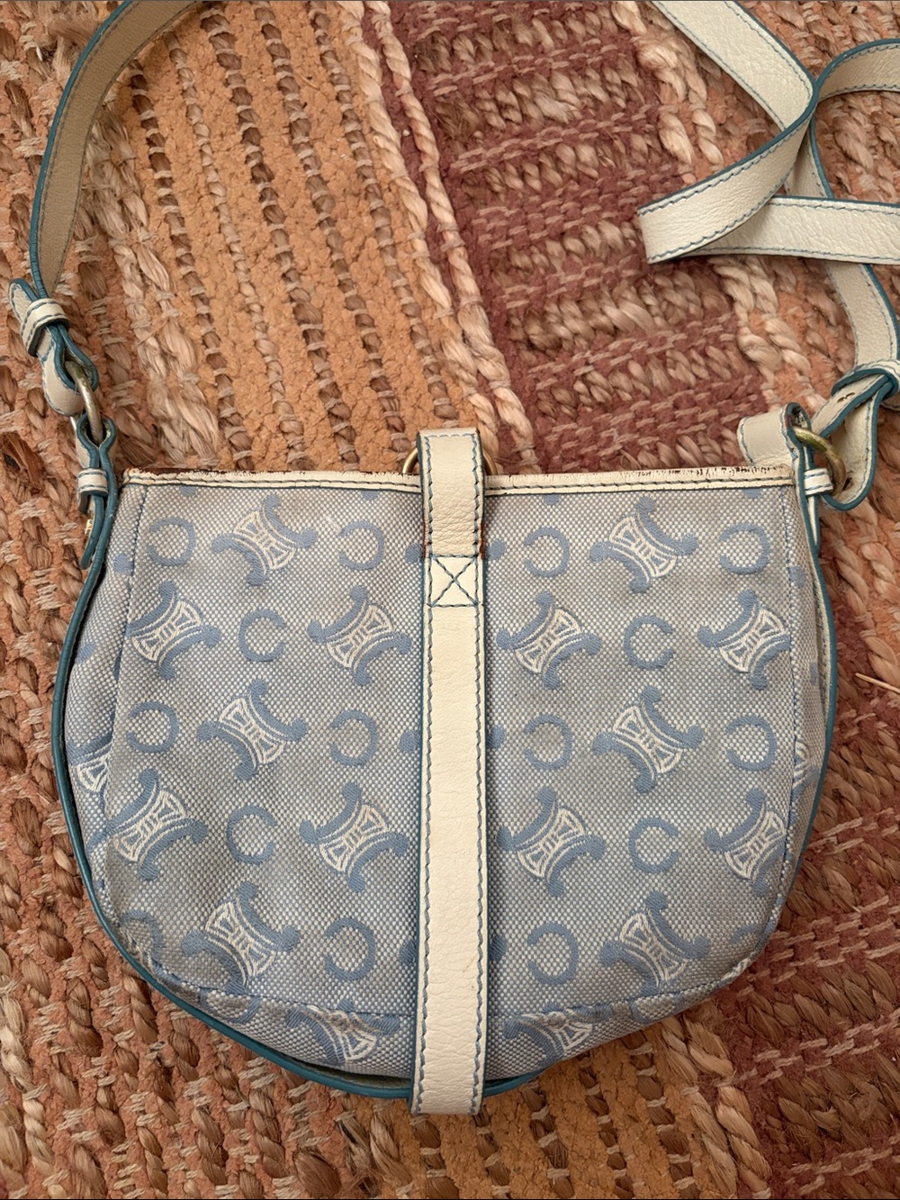 Celine Light Blue Canvas and Leather Crossbody Shoulder Bag - Picture 2 of 6
